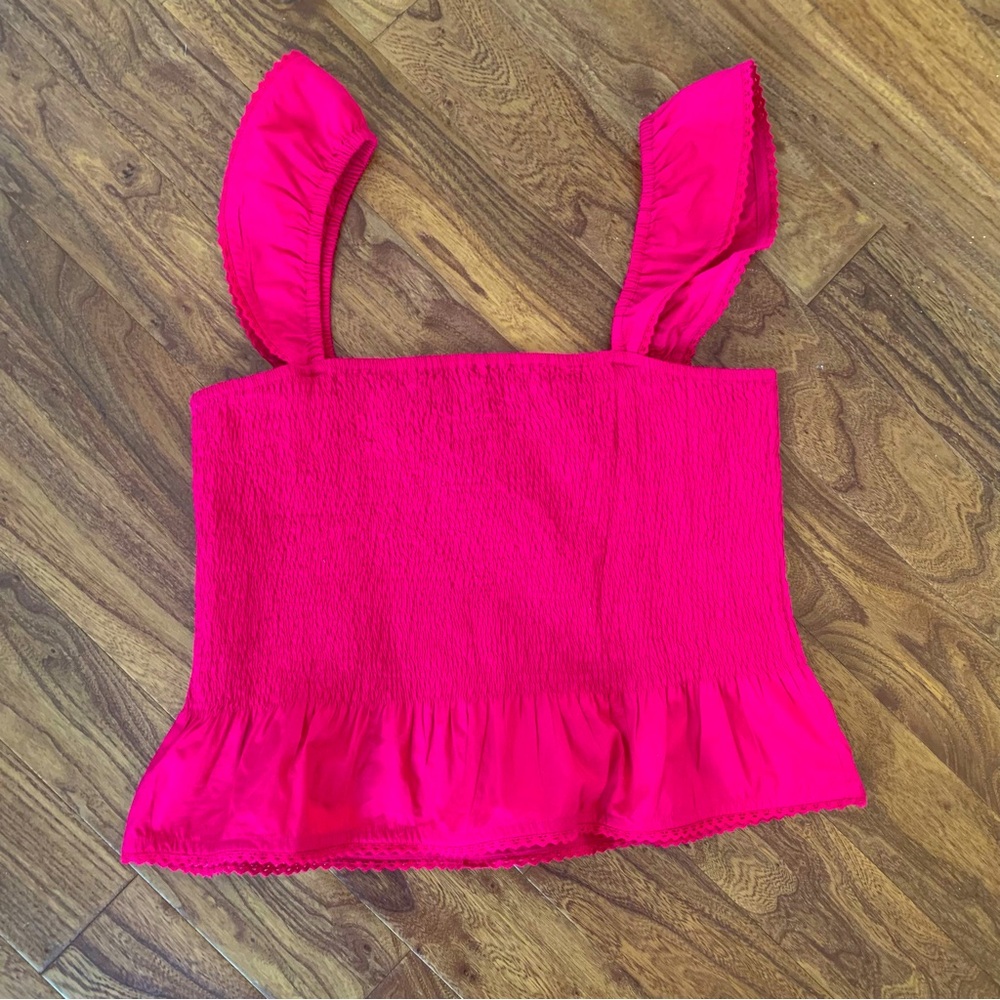 Roller Rabbit Pink Top Smocked Bodice Peplum Bottom 100% cotton Sz Large